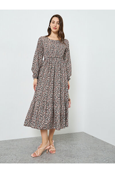 Take Two By Styli Women Floral Printed Balloon Sleeve Midi Dress