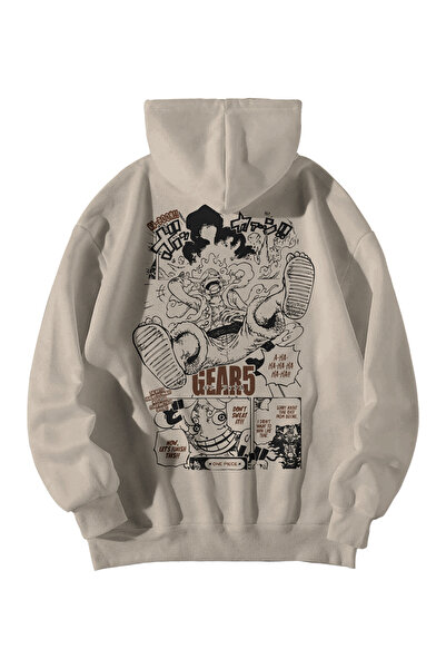 Stadium Унисекс кремаво суитшърт с качулка - One Piece Gear5 Аниме принт 3-ни...
