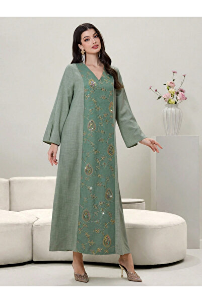 Take Two By Styli Women Embellished V Neck Jalabiya