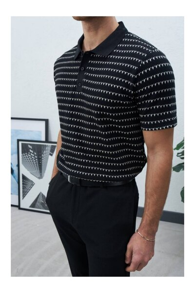 perasttesktil Мъжка тениска с поло яка и шарки