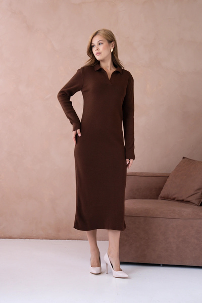 CARLA MARA Дамска рокля с поло яка, мека текстура и дължина макси, изработена...