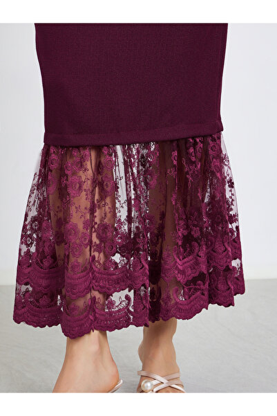 Styli فستان ماكسي نسائي من الدانتيل العنابي بتصميم حورية البحر