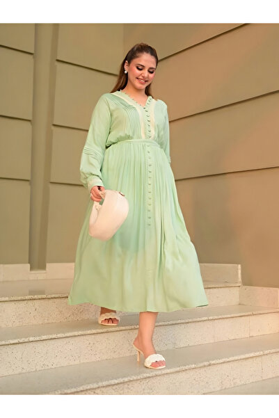 Aprococia By Styli Women Pleated Button Loop Maxi Dress