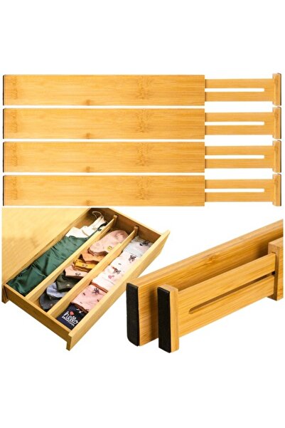 Ruhhy Set of 4 Adjustable Drawer Organizers, Bamboo, for Bathroom/Kitchen/Bed...