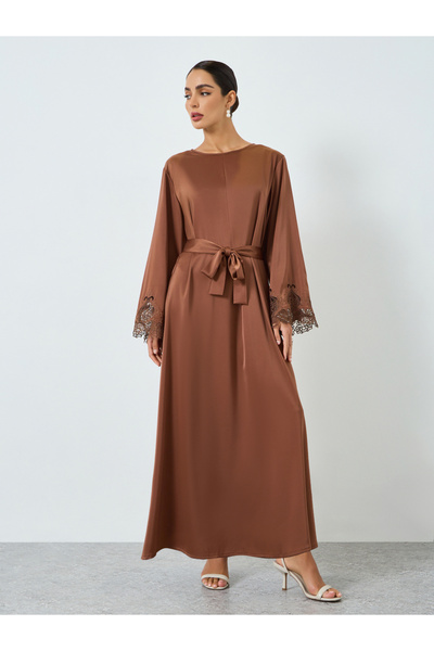 Take Two By Styli Women Long Sleeve with Lace Patch Jalabiya