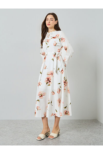 Take Two By Styli Women Floral Printed Belted Long Sleeve Maxi Dress
