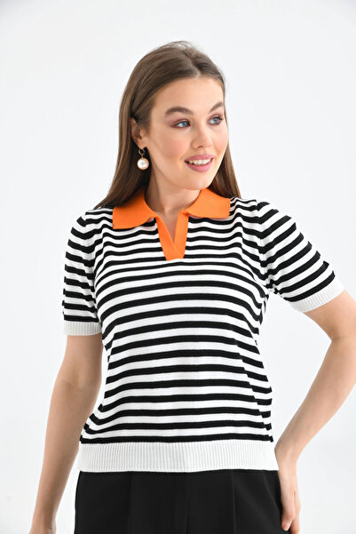 CARLA MARA    Women's Polo Neck Striped Knitwear Sweater