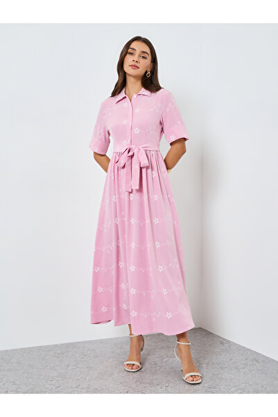 Styli Women Pink Floral Print Shirt Maxi Dress