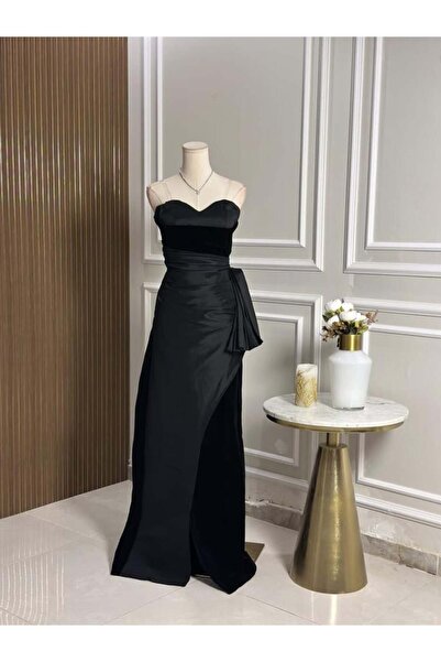 vanus fashion 6749-فستان أسود سادة راقي وفخم