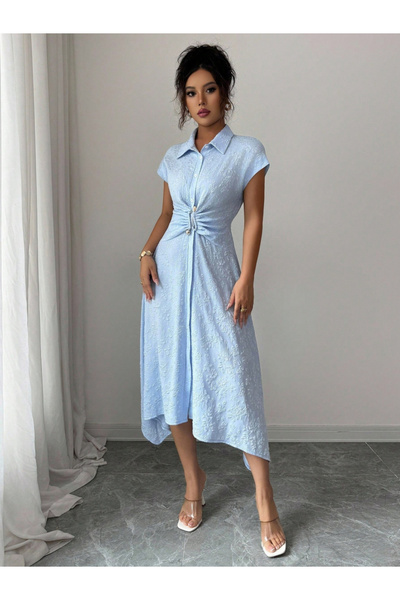 Take Two By Styli Women Jacquard Buckle Front Midi Dress