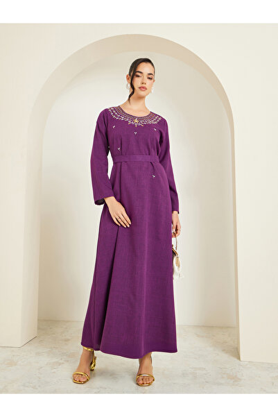 Styli Women Purple Embellished Belted Jalabiya