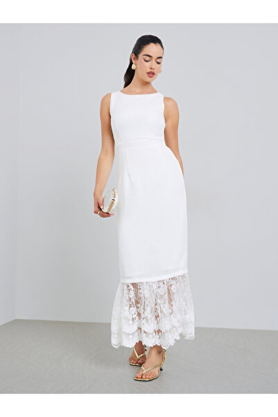 Styli Women White Lace Mermaid Maxi Dress
