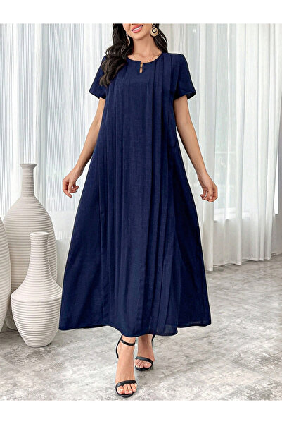 Take Two By Styli Women Fold Pleat Round Neck Maxi Dress