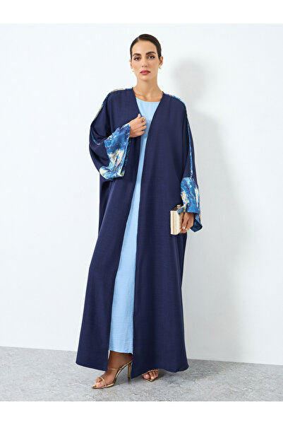 Take Two By Styli Women Blue Contrast Print Long Sleeve Abaya