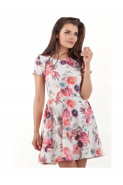 Awama Sukienka M174 - Flowers Fuchsia - S