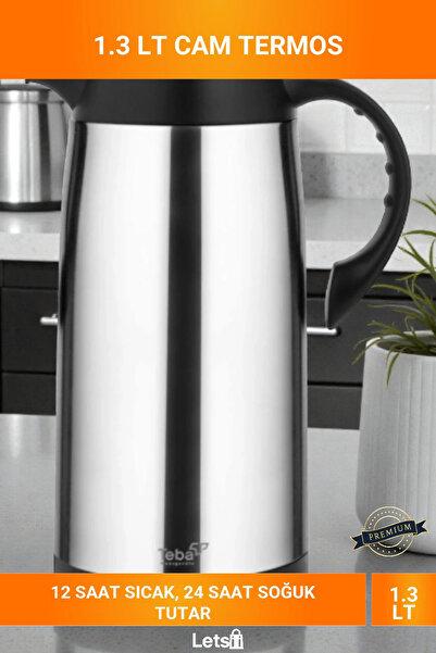 Letsii 1.3 Litre İçi Cam Dışı Çelik 12 Saat Sıcak 24 Saat Soğuk Sızdırmaz Termos