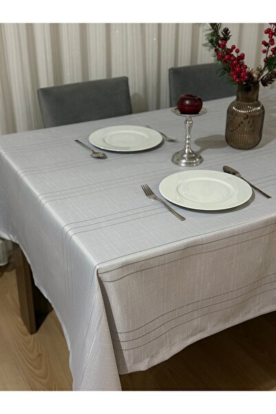 Thalia Home Устойчива на петна ленена покривка за маса, сива