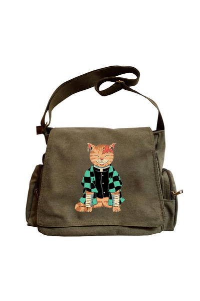 Toum Korea Cat's Baskılı Unisex Yeşil Postacı Çantası