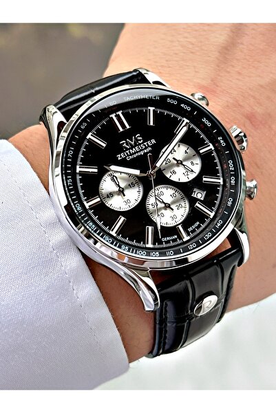 Romanson Functional Black-Silver Color Leather Cord Steel Case Men's Wristwat...