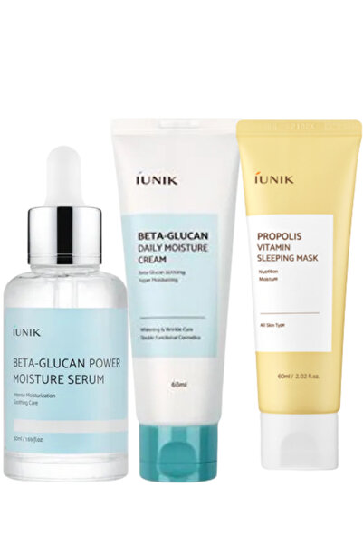 iUNIK مجموعة بيتا جلوكان الثلاثية - ترطيب عميق + قناع ليلي لتفتيح البشرة بالب...