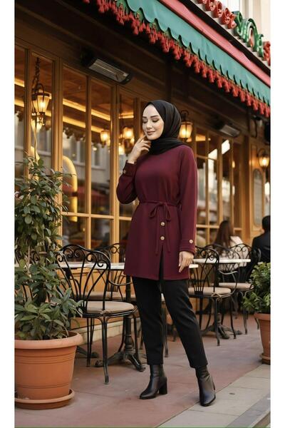 MEİLİN Modal Sweatshirt with Plum Button Detail