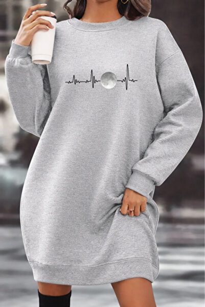 Pink Sky Unisex Printed Crew Neck Sweatshirt Dress