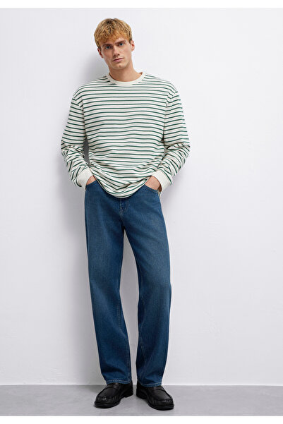 Mavi Πράσινο ριγέ μακρυμάνικο μπλουζάκι Loose Fit / Loose Comfortable Cut 061...