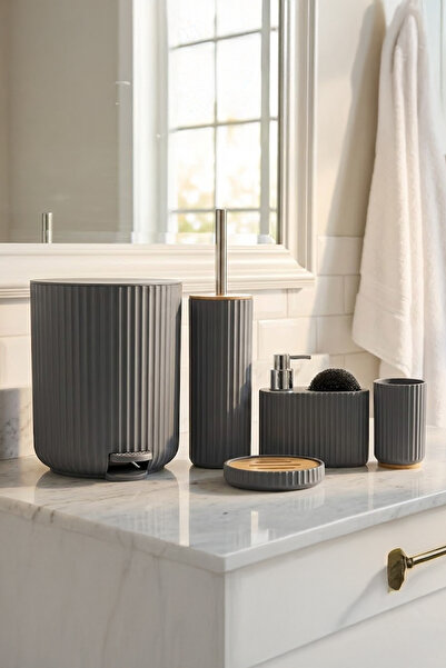 Vadi طقم إكسسوارات حمام عصري مخطط باللون الرمادي 5 قطع