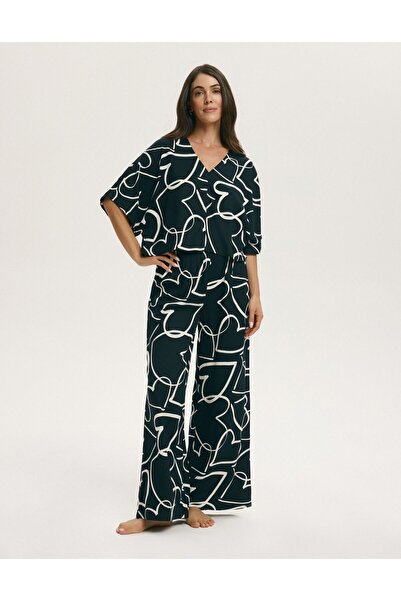 ESOTIQ Women's Elegant Pajamas Set Wide Leg & Boxy T-Shirt Short Sleeve 100% ...