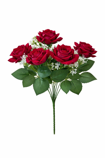 OEM Special artificial bouquet with 7 velvety burgundy roses and decorative f...