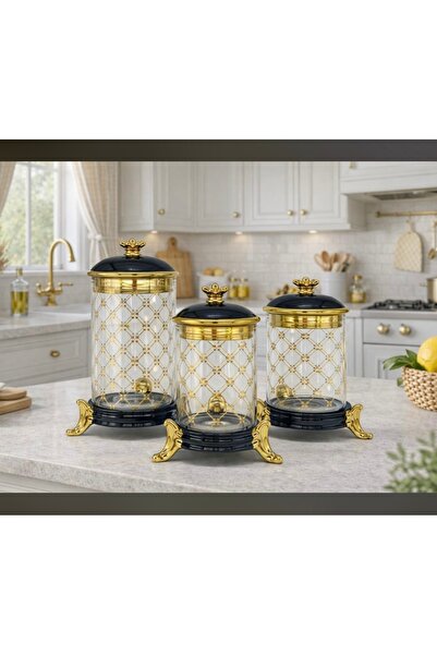 AROW Çırağan Home Zerna 3 Ayaklı Luxury 3'lü Kavanoz Seti