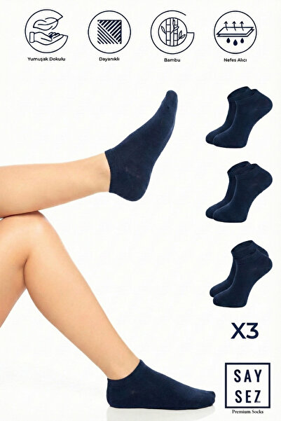 SAYSEZ Bamboo Women's Booties Flat Navy Blue Socks Stitch-Free Premium 3-Piec...