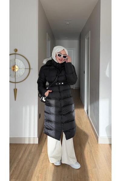 MİREL BUTİK Elite Premium Women's Long Coat with Hood and Belt