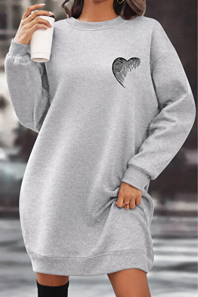 Pink Sky Unisex Printed Crew Neck Sweatshirt Dress