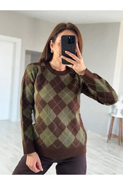 EGELİMODA Long Diamond Pattern Knitwear Crop Sweater