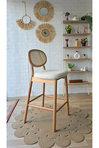 silla Concept Oslo Bar Sandalyesi Teddy Krem Kumaş Hasırlı Naturel Ahşap Ada ...