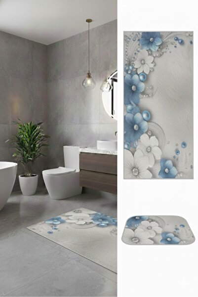 her evemağaza Printed 60X90-60X40Cm Non-Slip Base Washable Bath Mat