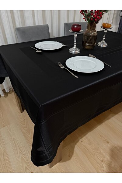Thalia Home Wrinkle Free Waterproof Jacquard Polyester Dining Table Cloth Black