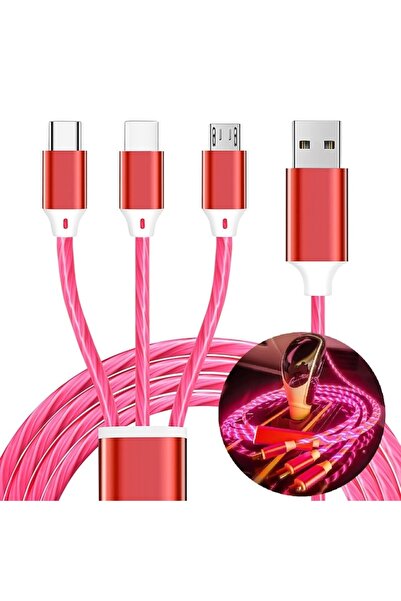 FOXMAG24 Cablu de încărcare 3 în 1, cu iluminare, roșu, 110 cm