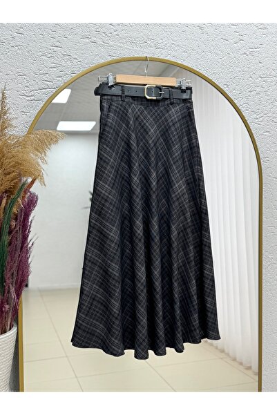 BENAHOLL Miray Double Pocket Belted Plaid Skirt-Aa4327.1 Anthracite
