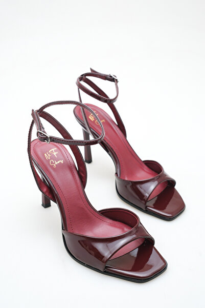 NITU Shoes Burgundy Patent Leather Ankle Strap High Heel Women's Shoes
