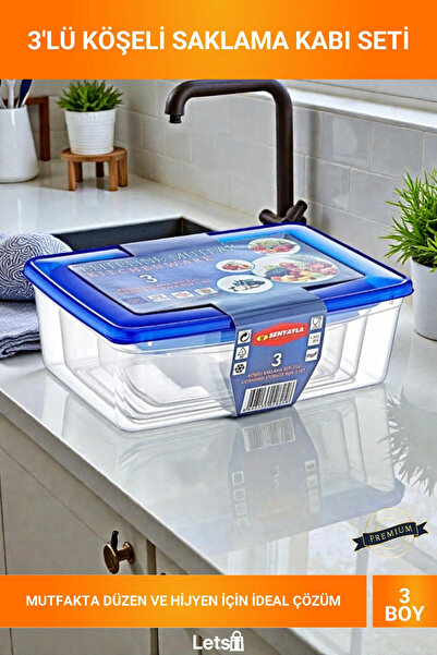Letsii 3-Piece Rectangular Cornered Transparent Blue Lid Leak-Proof Deep Free...