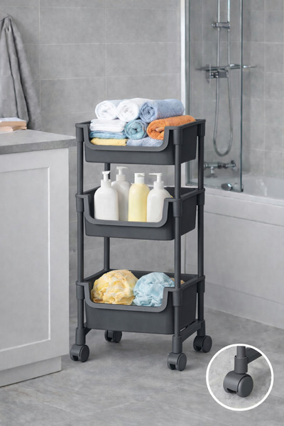 Mim Life 3-Tier Rolling Organizer Shelf Modern Portable Pantry Organizer Bask...