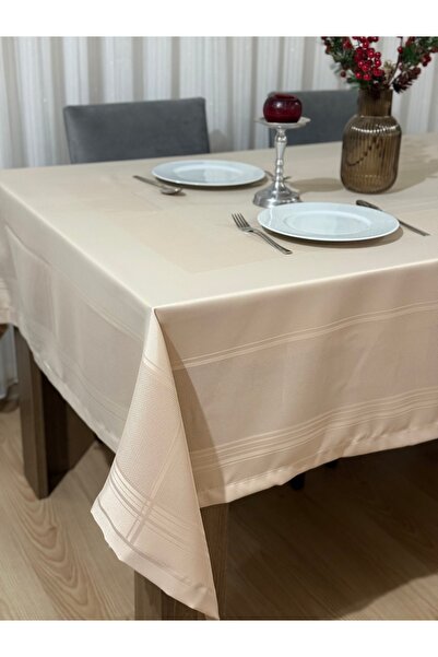 Thalia Home Wrinkle-Free Waterproof Jacquard Polyester Dining Tablecloth Beige