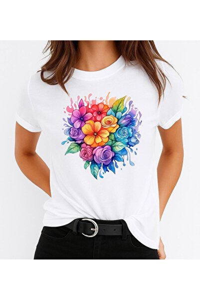 OEM Women's Cotton T-Shirt 100% Color Flowers 2