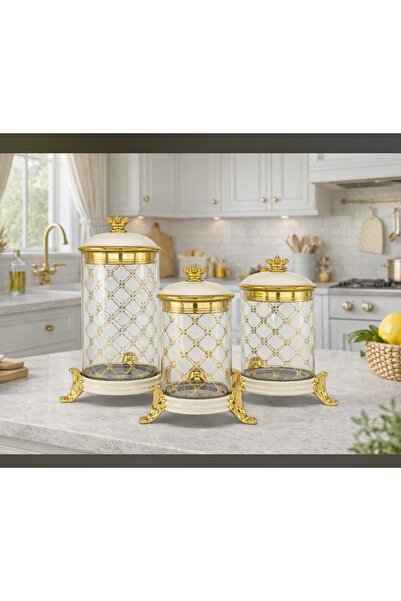 AROW Çırağan Home Zerna 3 Ayaklı Luxury 3'lü Kavanoz Seti