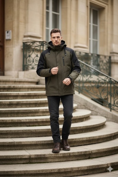 BIGAZZI Men's Two-Color Fleece-Lined Hooded Coat