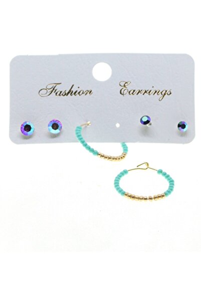 NKIE JEWELS أقراط من الخرز باللون الفيروزي الدائري باللون الذهبي - 2828