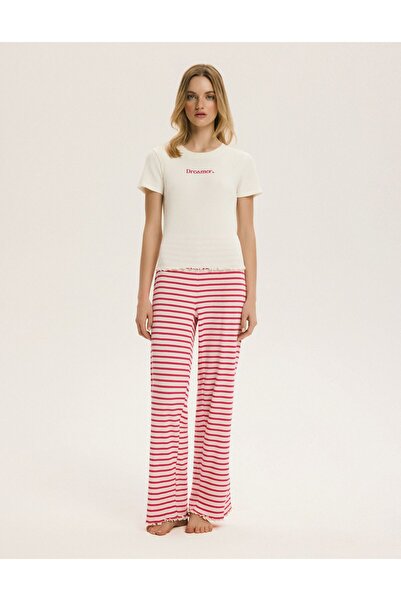 ESOTIQ BLOOVII Women's Pajama Set Cotton & Elastane Striped Trousers & Ribbed...