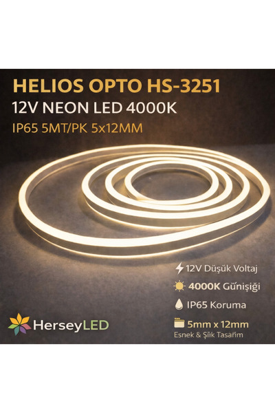 Helios 12V NEON LED 4000K IP65 5MT/PK 5X12MM - OPTO HS-3251